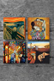 Salvador Dalí Belleğin Azmi, Çığlık, Fenerler, Gustav Klimt Aile Kucaklama Taş Bardak Altlığı Masaüstü Koruyucu Altlık 4 Parça Set 10x10cm Stone Coasters