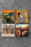Salvador Dalí Belleğin Azmi, Çığlık, Yerli Kadınlar, Gustav Klimt Aile Kucaklama Taş Bardak Altlığı Masaüstü Koruyucu Altlık 4 Parça Set 10x10cm Stone Coasters