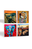 Salvador Dalí Belleğin Azmi, Fil, Çığlık, Gustav Klimt Aile Kucaklama Taş Bardak Altlığı Masaüstü Koruyucu Altlık 4 Parça Set 10x10cm Stone Coasters