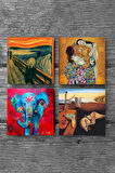 Salvador Dalí Belleğin Azmi, Fil, Çığlık, Gustav Klimt Aile Kucaklama Taş Bardak Altlığı Masaüstü Koruyucu Altlık 4 Parça Set 10x10cm Stone Coasters