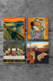 Dalí Belleğin Azmi, Da Vinci Son Akşam Yemeği, Çığlık, Klimt Aile Kucaklama Taş Bardak Altlığı Masaüstü Koruyucu Altlık 4 Parça Set 10x10cm Stone Coasters