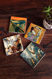 Çığlık, Klimt Aile Kucaklama, Ruhların Geçişi, Aziz Stephen Üçlemesi Taş Bardak Altlığı Masaüstü Koruyucu Altlık 4 Parça Set 10x10cm Stone Coasters