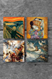 Çığlık, Klimt Aile Kucaklama, Ruhların Geçişi, Aziz Stephen Üçlemesi Taş Bardak Altlığı Masaüstü Koruyucu Altlık 4 Parça Set 10x10cm Stone Coasters