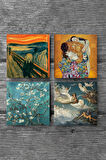 Çığlık, Van Gogh Badem Ağacı, Gustav Klimt Aile Kucaklama, Ruhların Geçişi Taş Bardak Altlığı Masaüstü Koruyucu Altlık 4 Parça Set 10x10cm Stone Coasters