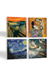 Çığlık, Van Gogh Yıldızlı Gece, Klimt Aile Kucaklama, Ruhların Geçişi Taş Bardak Altlığı Masaüstü Koruyucu Altlık 4 Parça Set 10x10cm Stone Coasters