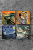 Çığlık, Van Gogh Yıldızlı Gece, Klimt Aile Kucaklama, Ruhların Geçişi Taş Bardak Altlığı Masaüstü Koruyucu Altlık 4 Parça Set 10x10cm Stone Coasters