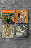 Çığlık, Mozaik Serisi, Gustav Klimt Aile Kucaklama, Ruhların Geçişi Louis Janmot Taş Bardak Altlığı Masaüstü Koruyucu Altlık 4 Parça Set 10x10cm Stone Coasters