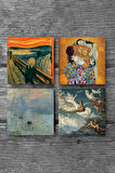 Monet Gün Doğumu, Çığlık, Klimt Aile Kucaklama, Ruhların Geçişi Taş Bardak Altlığı Masaüstü Koruyucu Altlık 4 Parça Set 10x10cm Stone Coasters
