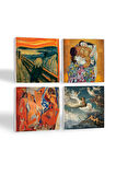 Picasso Avignonlu Kızlar, Çığlık, Klimt Aile Kucaklama, Ruhların Geçişi Taş Bardak Altlığı Masaüstü Koruyucu Altlık 4 Parça Set 10x10cm Stone Coasters