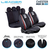 Peugeot 307 Lüx Yarı Deri Oto Koltuk Kılıfı Ön Arka Takım Chester SİYAH KIRMIZI