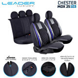Volkswagen Golf 5 Lüx Yarı Deri Oto Koltuk Kılıfı Ön Arka Takım Chester SİYAH MAVİ
