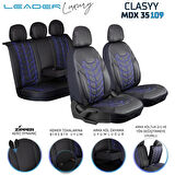Peugeot 206 Lüx Deri Oto Koltuk Kılıfı Ön Arka Takım Classy Serisi MAVİ SİYAH