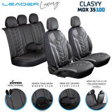 
Citroen C4 Lüx Deri Oto Koltuk Kılıfı Ön Arka Takım Classy Serisi SİYAH GRİ