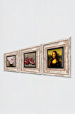 Leonardo da Vinci Mona Lisa, Kelebekli Çiçek, Nar Taş Duvar Tablosu Çerçeveli Duvar Dekoru 3 Parça Tablo Seti Wall Art