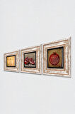 Bereket Duası, Nar, Vitruvius Taş Duvar Tablosu Çerçeveli Duvar Dekoru 3 Parça Tablo Seti Wall Art