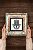 Fatma Ana Eli (Hamsa) Taş Duvar Tablosu Çerçeveli Duvar Dekoru Wall Art