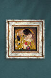 Gustav Klimt Öpücük Taş Duvar Tablosu Çerçeveli Duvar Dekoru Wall Art