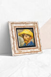 Van Gogh Hasır Şapkalı Otoportre Taş Duvar Tablosu Çerçeveli Duvar Dekoru Wall Art