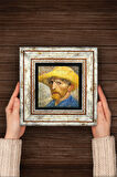 Van Gogh Hasır Şapkalı Otoportre Taş Duvar Tablosu Çerçeveli Duvar Dekoru Wall Art