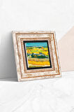 Van Gogh Mavi Arabalı Hasat Manzarası Taş Duvar Tablosu Çerçeveli Duvar Dekoru Wall Art