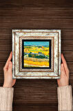 Van Gogh Mavi Arabalı Hasat Manzarası Taş Duvar Tablosu Çerçeveli Duvar Dekoru Wall Art