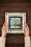 Van Gogh Çiçeklenen Pembe Şeftali Ağacı Taş Duvar Tablosu Çerçeveli Duvar Dekoru Wall Art
