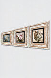 Kelebekli Çiçek Taş Duvar Tablosu Çerçeveli Duvar Dekoru 3 Parça Tablo Seti Wall Art