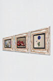 Ebru Sanatı, Kelebekli Çiçek, Nar Taş Duvar Tablosu Çerçeveli Duvar Dekoru 3 Parça Tablo Seti Wall Art