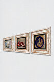 Tavus Kuşu, Kelebekli Çiçek, Nar Taş Duvar Tablosu Çerçeveli Duvar Dekoru 3 Parça Tablo Seti Wall Art