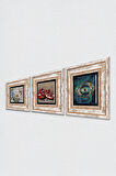 Nazar, Kelebekli Çiçek, Nar Taş Duvar Tablosu Çerçeveli Duvar Dekoru 3 Parça Tablo Seti Wall Art