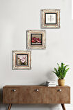 Elif, Kelebekli Çiçek, Nar Taş Duvar Tablosu Çerçeveli Duvar Dekoru 3 Parça Tablo Seti Wall Art