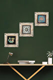Yaşam Çiçeği, Çini Sanatı, Şahmeran Taş Duvar Tablosu Çerçeveli Duvar Dekoru 3 Parça Tablo Seti Wall Art
