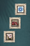 Nazar, Kelebekli Çiçek, Nar Taş Duvar Tablosu Çerçeveli Duvar Dekoru 3 Parça Tablo Seti Wall Art