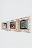 Mandala, Leonardo da Vinci At Heykeli, Nar Taş Duvar Tablosu Çerçeveli Duvar Dekoru 3 Parça Tablo Seti Wall Art