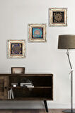 Sri Yantra, Yaşam Çiçeği Taş Duvar Tablosu Çerçeveli Duvar Dekoru 3 Parça Tablo Seti Wall Art