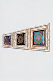 Sri Yantra, Yaşam Çiçeği Taş Duvar Tablosu Çerçeveli Duvar Dekoru 3 Parça Tablo Seti Wall Art