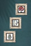 Elif-Vav, Nar Ağacı, Fatma Ana Eli (Hamsa) Taş Duvar Tablosu Çerçeveli Duvar Dekoru 3 Parça Tablo Seti Wall Art