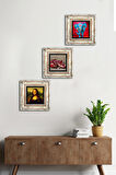 Fil, Leonardo da Vinci Mona Lisa, Nar Taş Duvar Tablosu Çerçeveli Duvar Dekoru 3 Parça Tablo Seti Wall Art