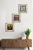 Ebru Sanatı, Leonardo da Vinci Mona Lisa, Nar Taş Duvar Tablosu Çerçeveli Duvar Dekoru 3 Parça Tablo Seti Wall Art