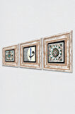 Çini Sanatı, Elif-Vav Taş Duvar Tablosu Çerçeveli Duvar Dekoru 3 Parça Tablo Seti Wall Art