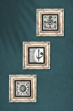 Çini Sanatı, Elif-Vav Taş Duvar Tablosu Çerçeveli Duvar Dekoru 3 Parça Tablo Seti Wall Art