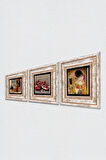 Gustav Klimt Öpücük, Satranç Oyunu, Nar Taş Duvar Tablosu Çerçeveli Duvar Dekoru 3 Parça Tablo Seti Wall Art