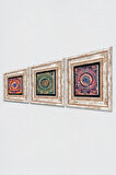 Mandala Taş Duvar Tablosu Çerçeveli Duvar Dekoru 3 Parça Tablo Seti Wall Art
