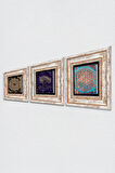 Hayat Ağacı, Sri Yantra, Yaşam Çiçeği Taş Duvar Tablosu Çerçeveli Duvar Dekoru 3 Parça Tablo Seti Wall Art