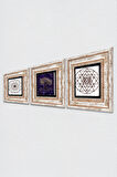 Hayat Ağacı, Yaşam Çiçeği, Sri Yantra Taş Duvar Tablosu Çerçeveli Duvar Dekoru 3 Parça Tablo Seti Wall Art