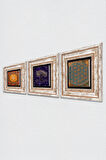 Yaşam Çiçeği, Hayat Ağacı, Sri Yantra Taş Duvar Tablosu Çerçeveli Duvar Dekoru 3 Parça Tablo Seti Wall Art