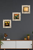 Çığlık, Leonardo da Vinci Mona Lisa, Vitruvius Adamı Taş Duvar Tablosu Çerçeveli Duvar Dekoru 3 Parça Tablo Seti Wall Art