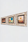 Bohem, Kelebek Taş Duvar Tablosu Çerçeveli Duvar Dekoru 3 Parça Tablo Seti Wall Art