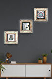 Çini Sanatı, Elif-Vav, Fatma Ana Eli (Hamsa) Taş Duvar Tablosu Çerçeveli Duvar Dekoru 3 Parça Tablo Seti Wall Art