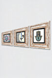 Çini Sanatı, Elif-Vav, Fatma Ana Eli (Hamsa) Taş Duvar Tablosu Çerçeveli Duvar Dekoru 3 Parça Tablo Seti Wall Art